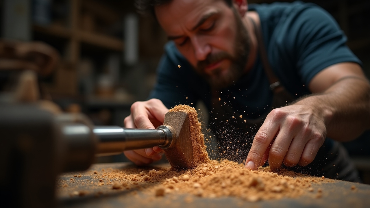Craftsman working on a wood lathe