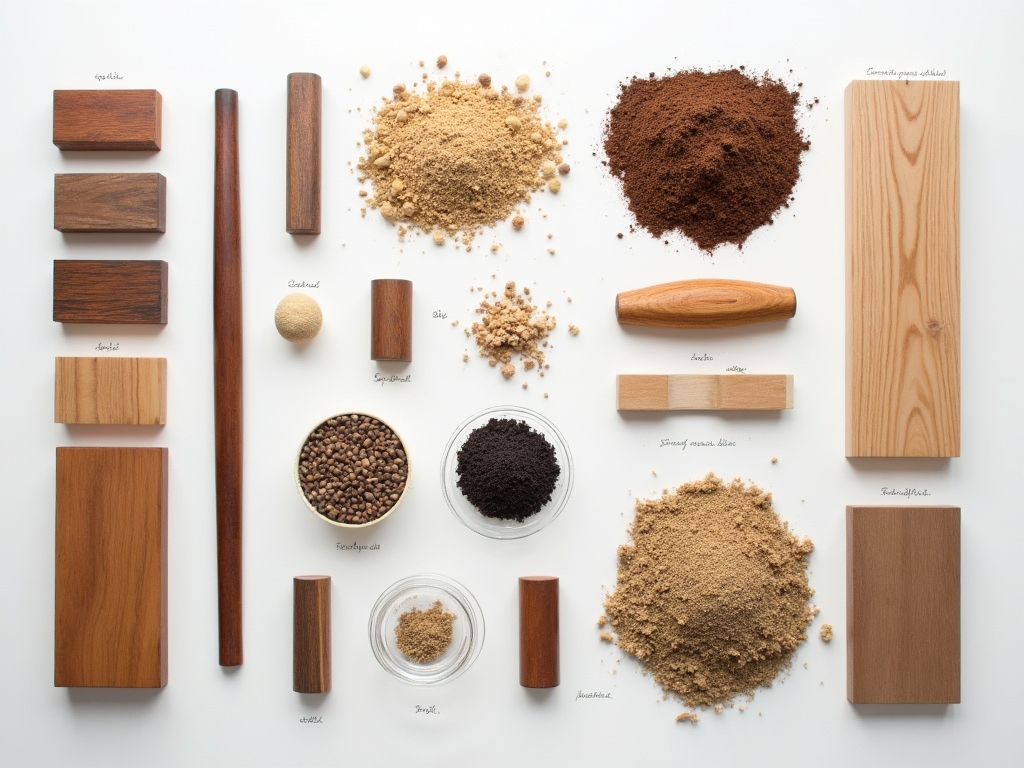 Various wood species and materials used in our workshop